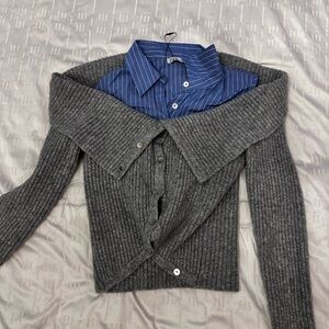 Zara Gray Ribbed Off-Shoulder Sweater